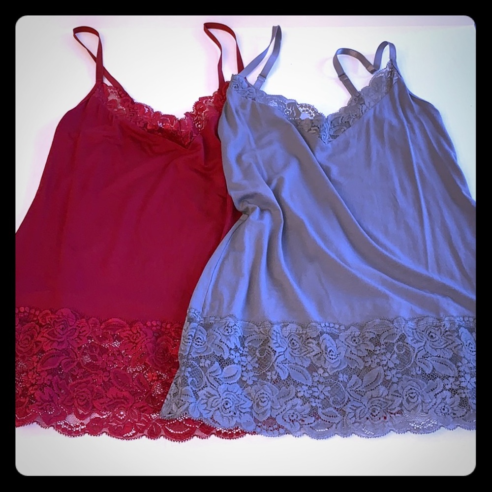 Set of Two Lace trimmed Limited Tank Tops